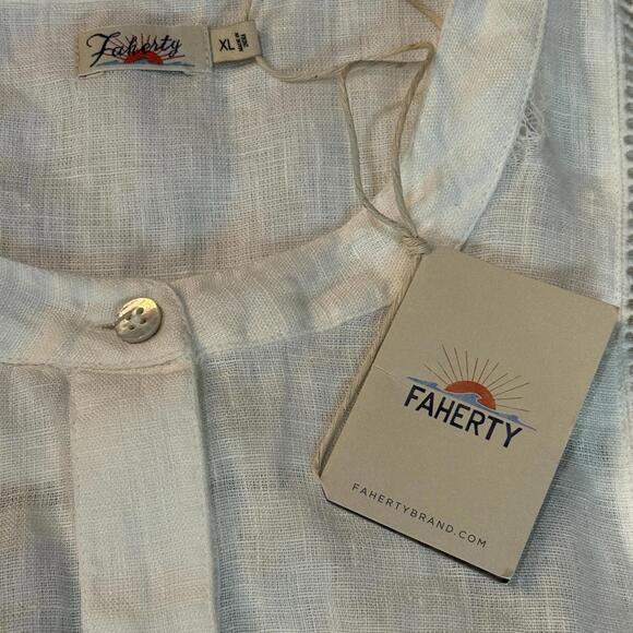 Faherty XL White Linen Shirt Dress NWT Belt Ladder Trim Summer India - Picture 6 of 11